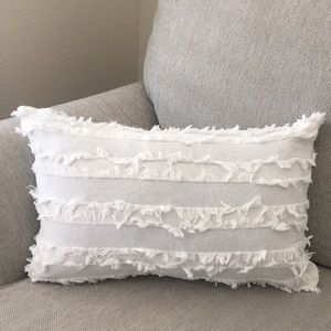 Fringed White Accent Pillow